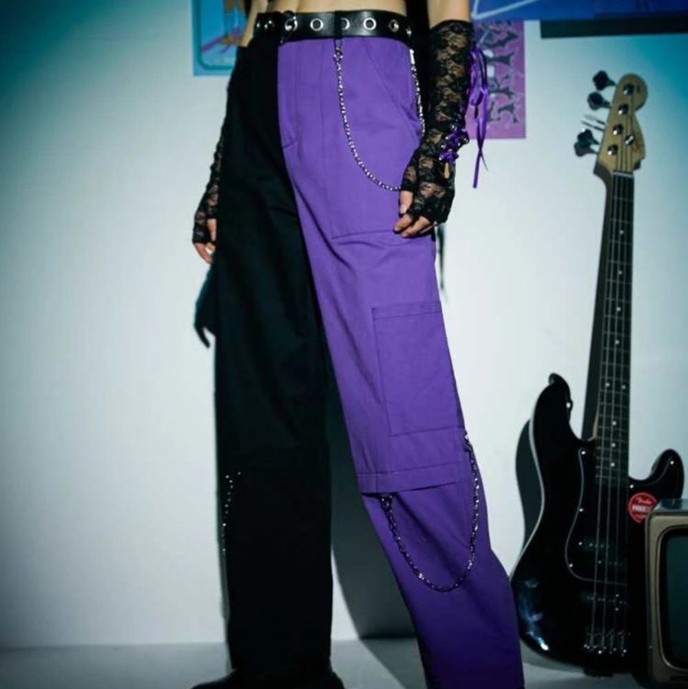 Split purple and black pants